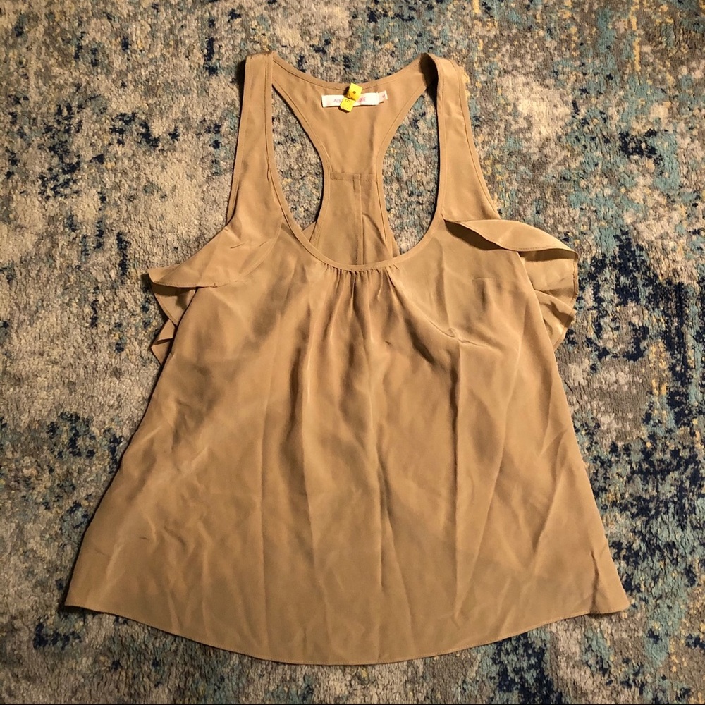 Alice & Trixie Nude Tan Ruffle Racerback Silk Top